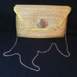 NWOT- Vintage La Regale Handwoven Straw Envelope Clutch, Fringed Snap Closure